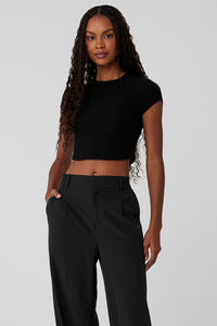 Ribbed Sea Coast Cropped Short Sleeve Tee