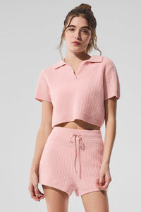 Cashmere Plush Waffle Polo Tee