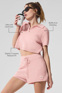 Cashmere Plush Waffle Polo Tee