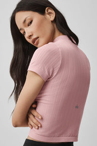 Seamless Pointelle Mock Neck Short Sleeve