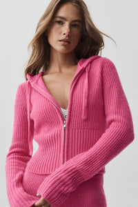 Wool Cashmere Ribbed Noble Full Zip Hoodie