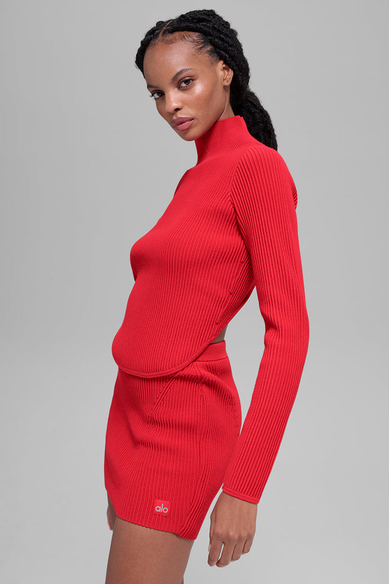 Denim Knit Backless Long Sleeve