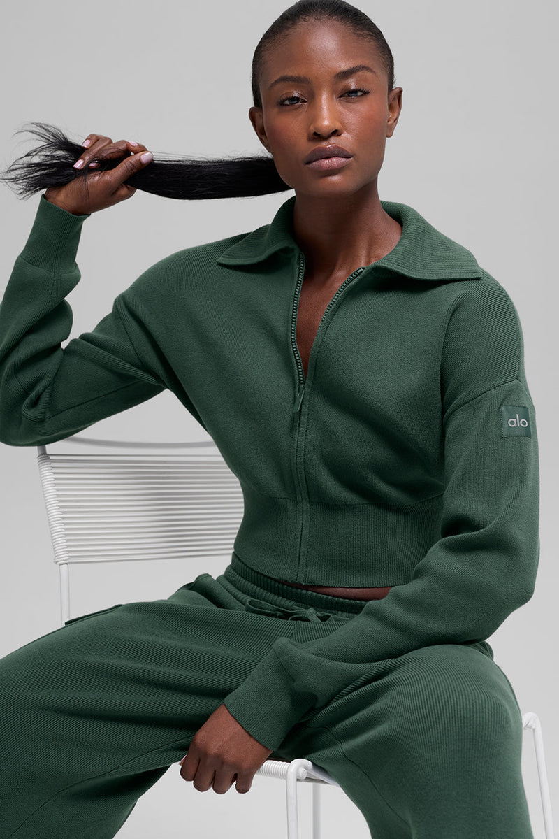 Scholar Knit Cropped Full Zip Jacket